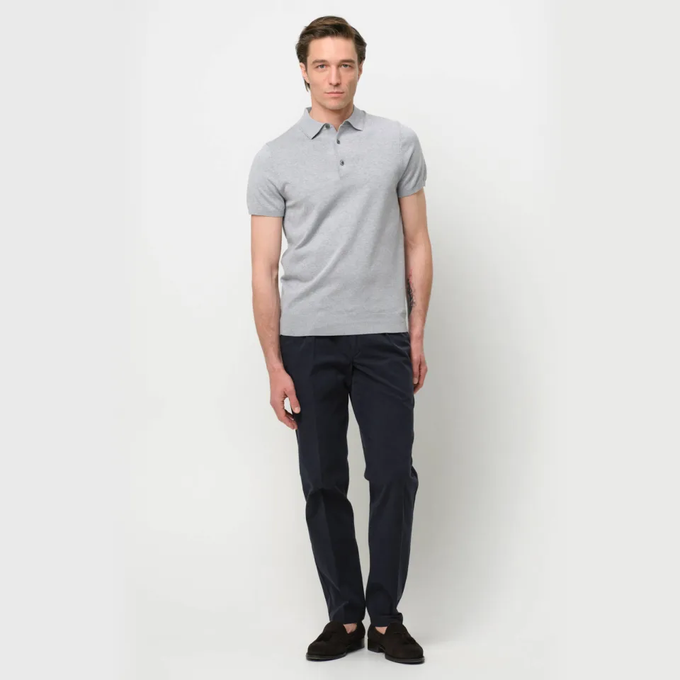 Profuomo zijden regular polo grijs fijn gebreid, foto 4