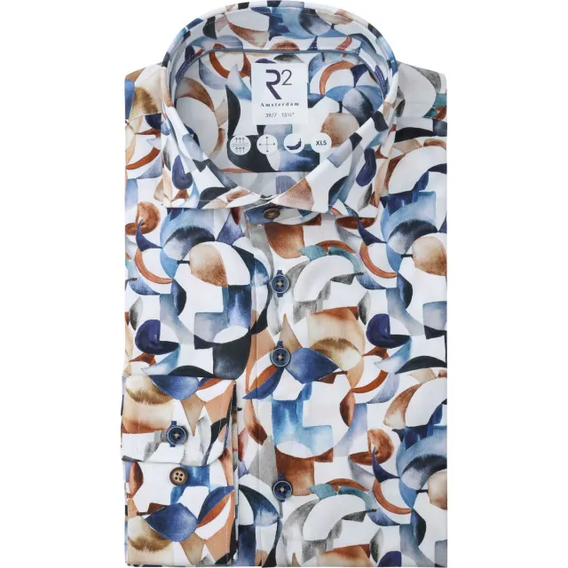 R2 Amsterdam Overhemd Lange Mouw R2 Amsterdam R2 Overhemd Extra Lange Mouwen Print Multicolor blauw