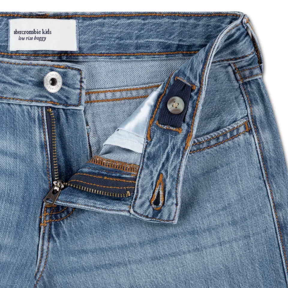 Abercrombie & Fitch baggy jeans met borduursels - middelblauw medium blue denim, foto 2
