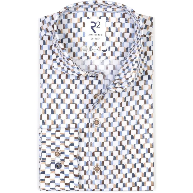R2 Amsterdam Overhemd Lange Mouw R2 Amsterdam R2 Poplin Overhemd Extra Lange Mouwen Carseat-Print Multicolor blauw