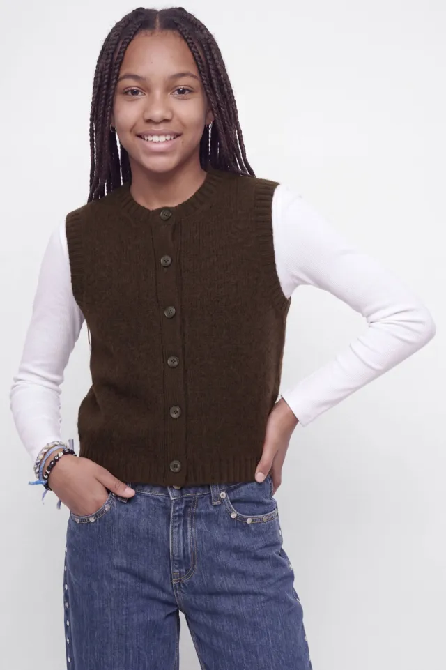 JJXX GIRL gebreid vest - donkerbruin