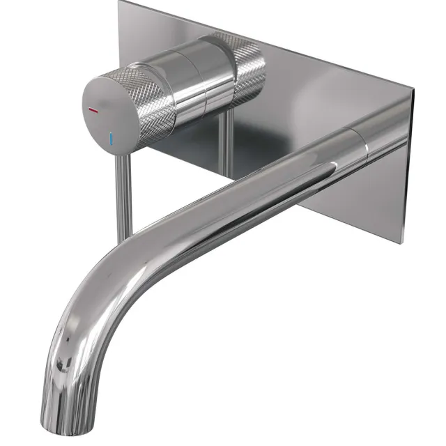 Brauer Inbouw Wastafelmengkraan Brauer Chrome Carving Coldstart Gebogen Uitloop Ronde Hendel Links Chroom Met Afdekplaat