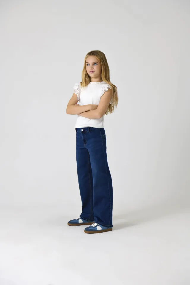 Only KIDS ONLY GIRL high waist wide leg jeans dark blue denim