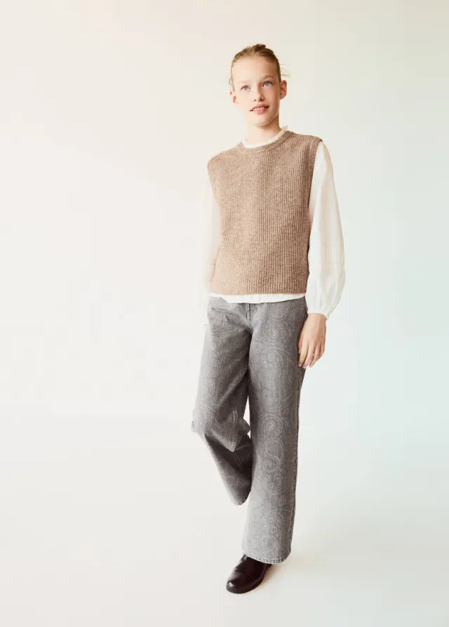 Mango Kids wide leg jeans met paisley - changeant grijs