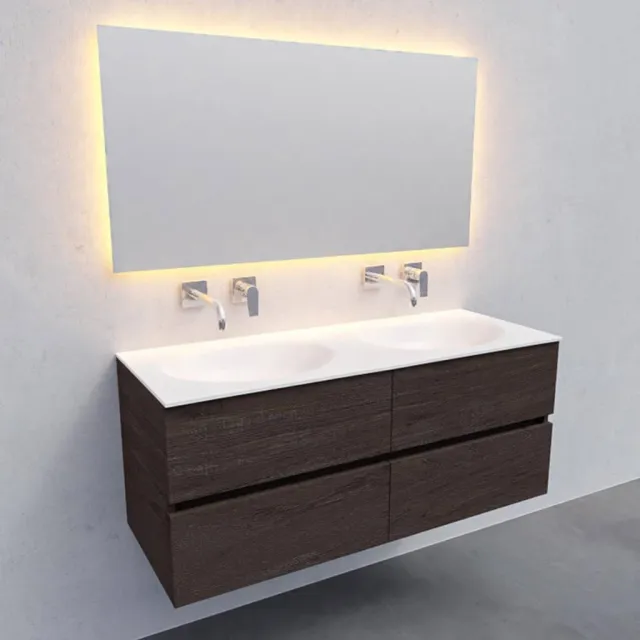 Boss & Wessing Badkamermeubel Solid Surface AQS Stockholm 120x46 cm Dubbel Wood Dark Brown 4 Laden Boss & Wessing Houtlook