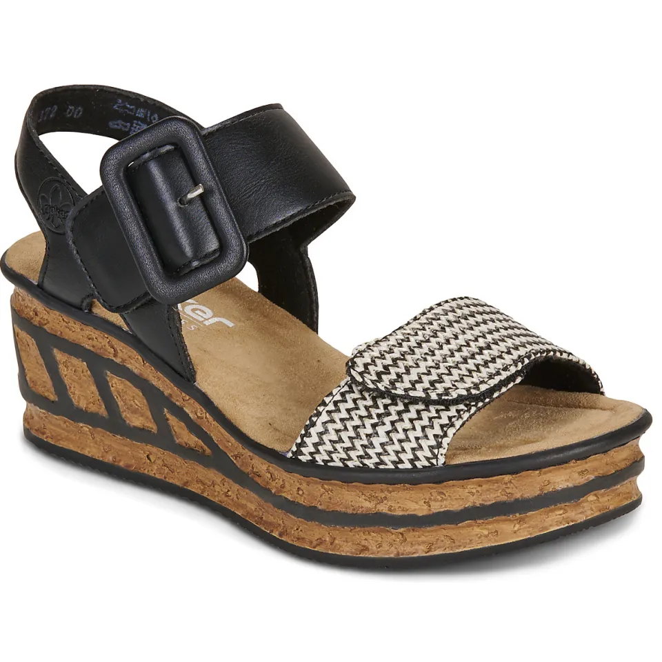 Rieker 68172-00 sleehak sandalen zwart, foto 2