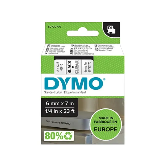 Dymo 43610 (S0720770) Tape Zwart op transparant (6 mm), foto 2