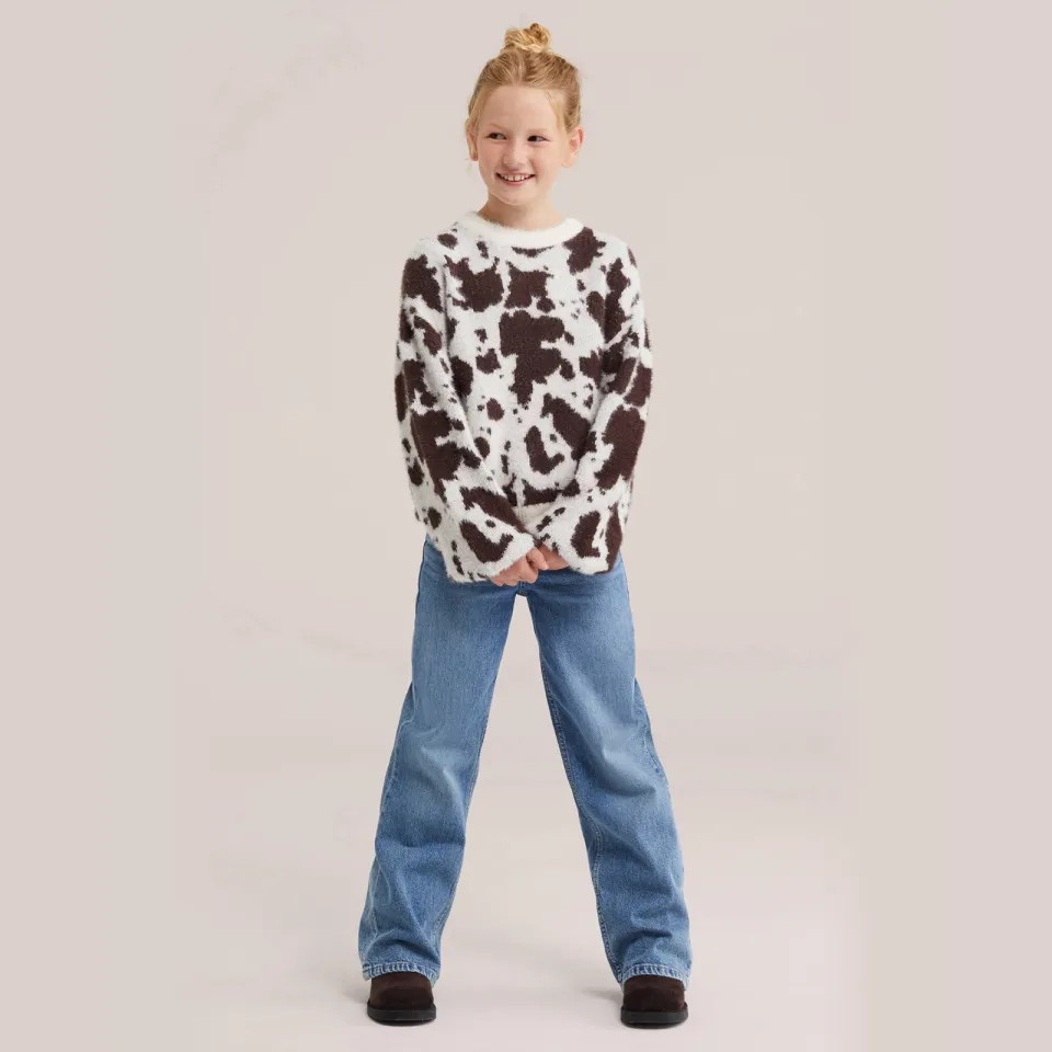WE Fashion gebreide trui met dierenprint - wit/bruin