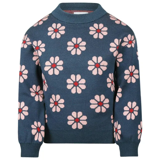 Koko Noko rechtvallende gebreide gebloemde trui - blauw/roze, foto 2