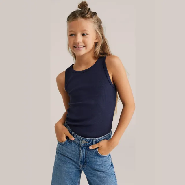 WE Fashion ribgebreide top blue nights donkerblauw
