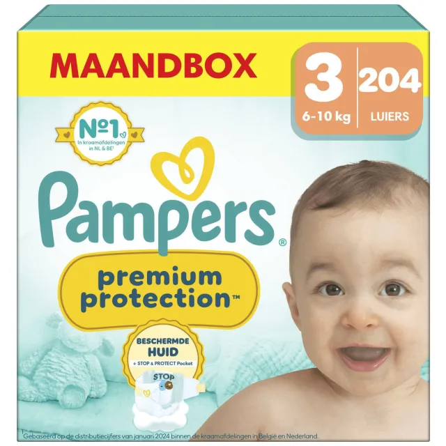 Pampers Premium Protection Maat 3 maandbox - 204 luiers - 6kg-10kg