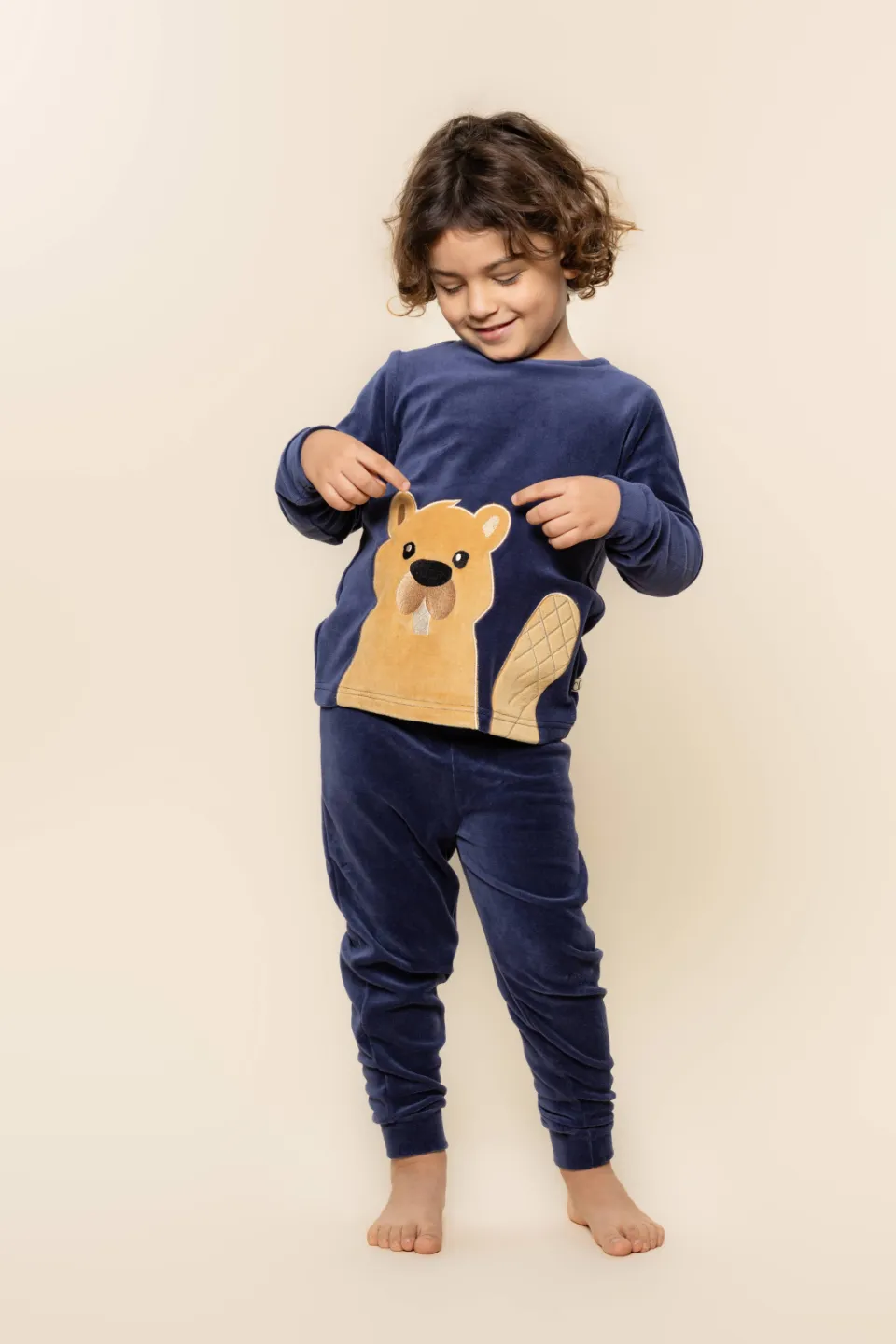 Charlie Choe pyjama met borduursels en print blauw