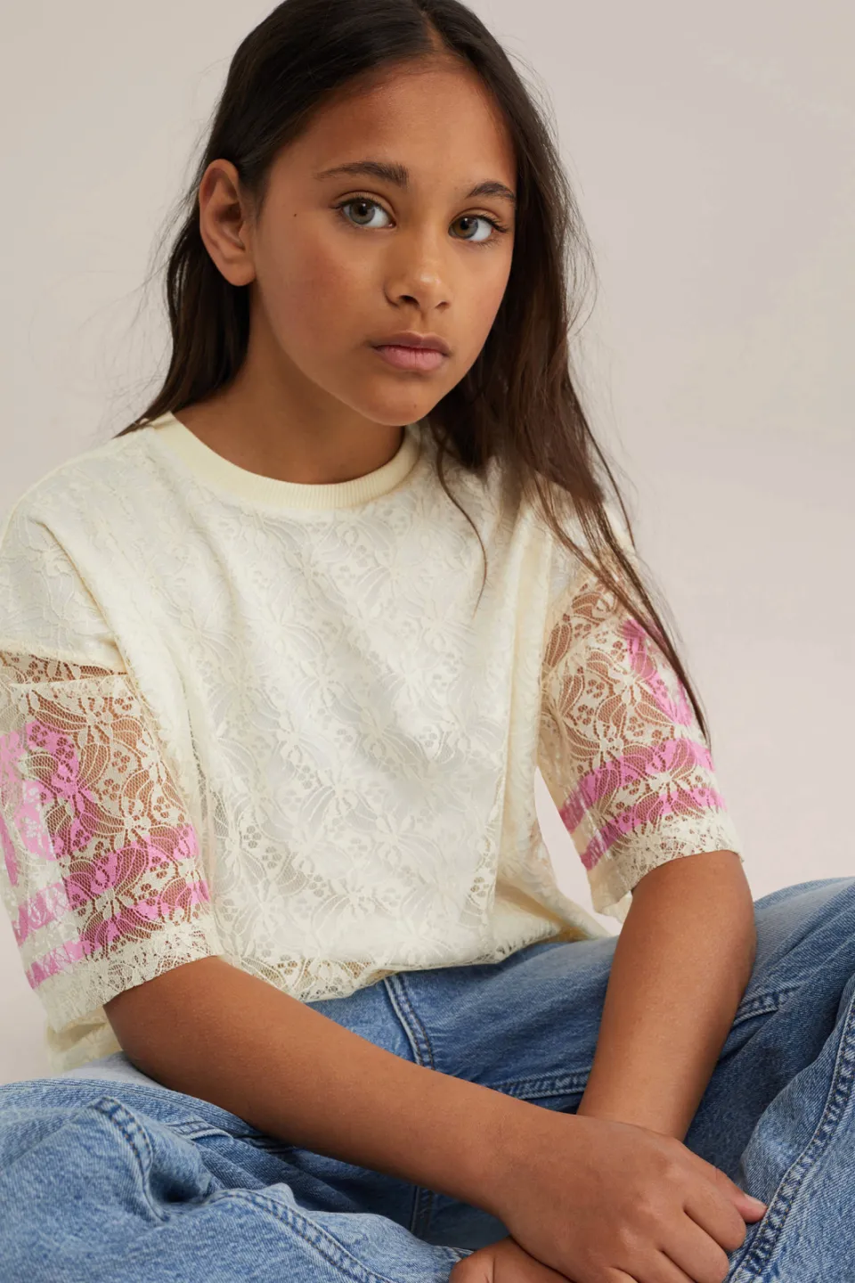 WE Fashion oversized gestreepte T-shirt ecru