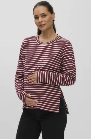 Mamalicious gestreepte zwangerschapslongsleeve donkerrood donkerrood/ecru, foto 2