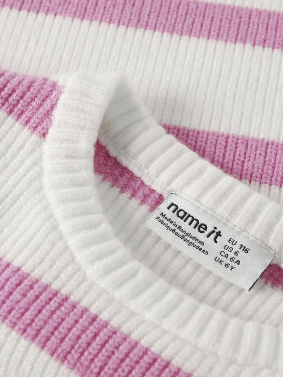 NAME IT MINI rechtvallende gestreepte gebreide trui - wit Meisjes Viscose Ronde hals, foto 4