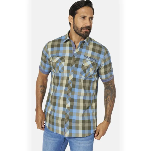 Jan Vanderstorm +FIT Collectie regular geruit casual overhemd turquoise