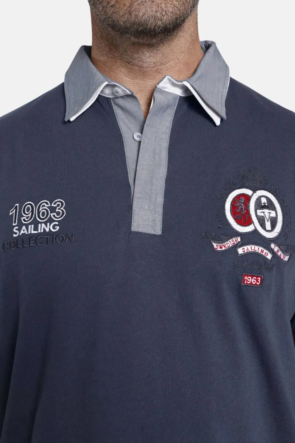 Jan Vanderstorm polo FENNO Plus Size met printopdruk donkerblauw blauw, foto 4
