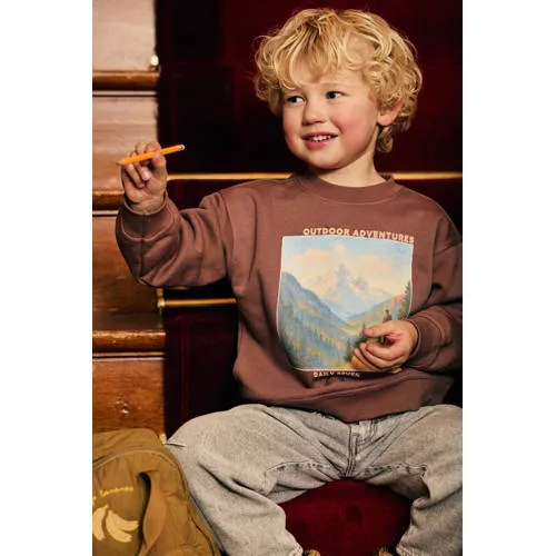 Daily7 oversized sweater met print - bruin, foto 4