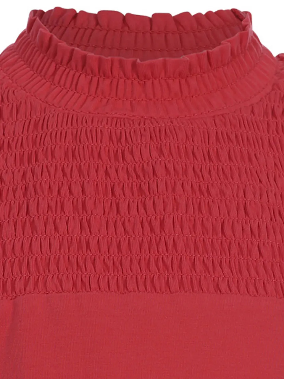 LOOXS little rechtvallende longsleeve met smockwerk koraalrood, foto 4
