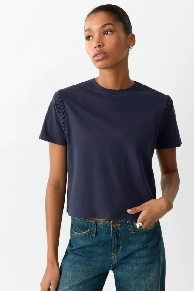 Mango T-shirt marineblauw, foto 3