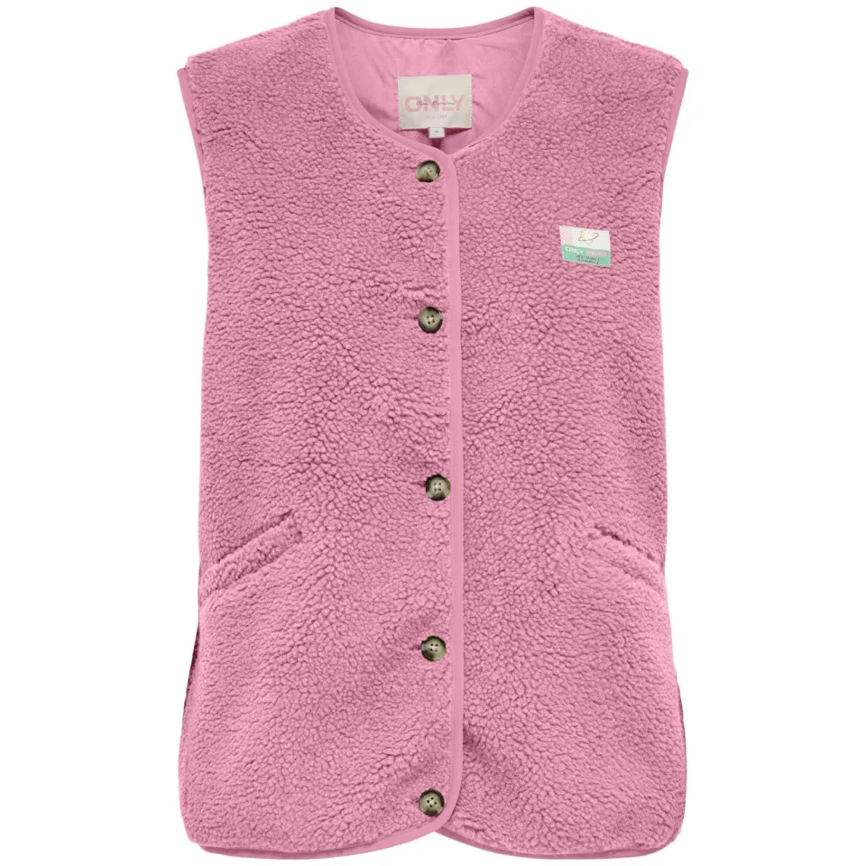 Only KIDS ONLY GIRL teddy gilet roze Effen | Gilet van ONLY