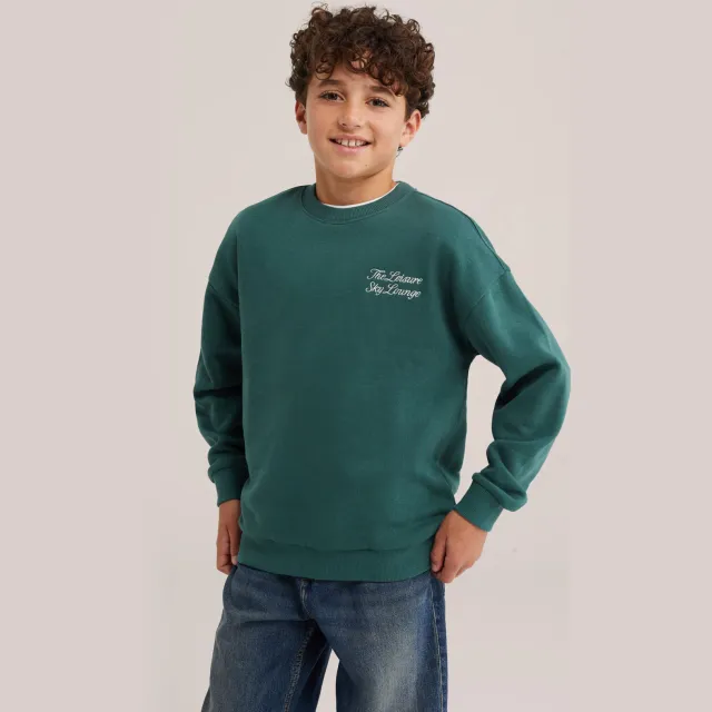 WE Fashion sweater met backprint - donkergroen