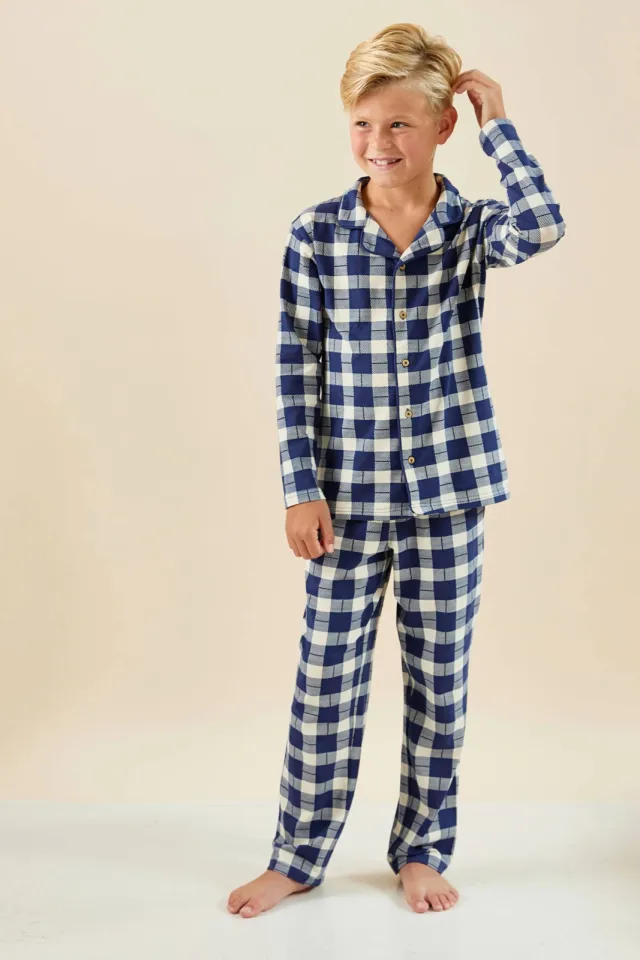 Little Label pyjama met donkerblauw geruite print Donkerblauw/wit