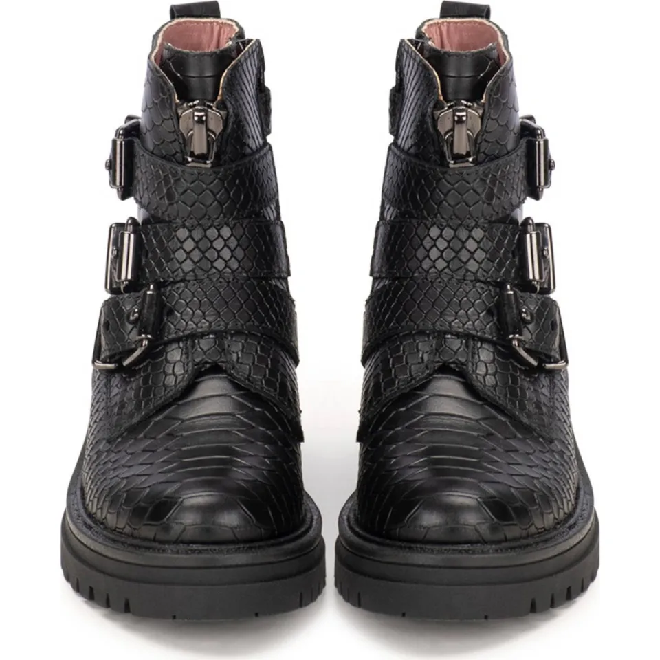 Poelman Monk leren enkelboots met crocoprint zwart, foto 4