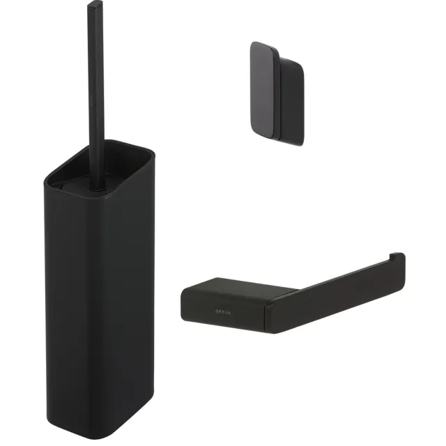Geesa Toiletset Accessoires Geesa Shift Toiletborstel met houder - Toiletrolhouder zonder klep - Handdoekhaak - Zwart Wit Chroom