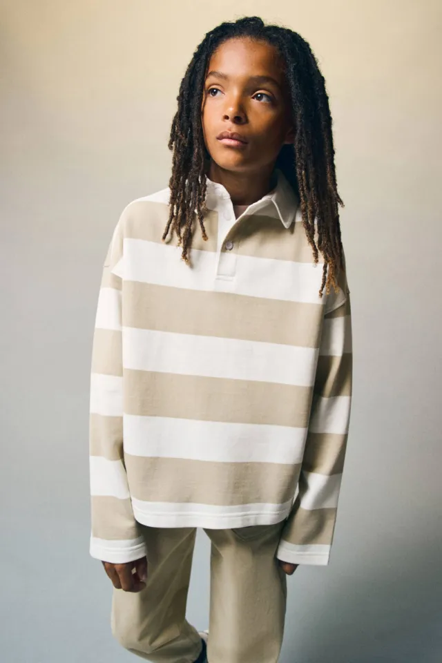 Mango Kids gestreepte polo - zand