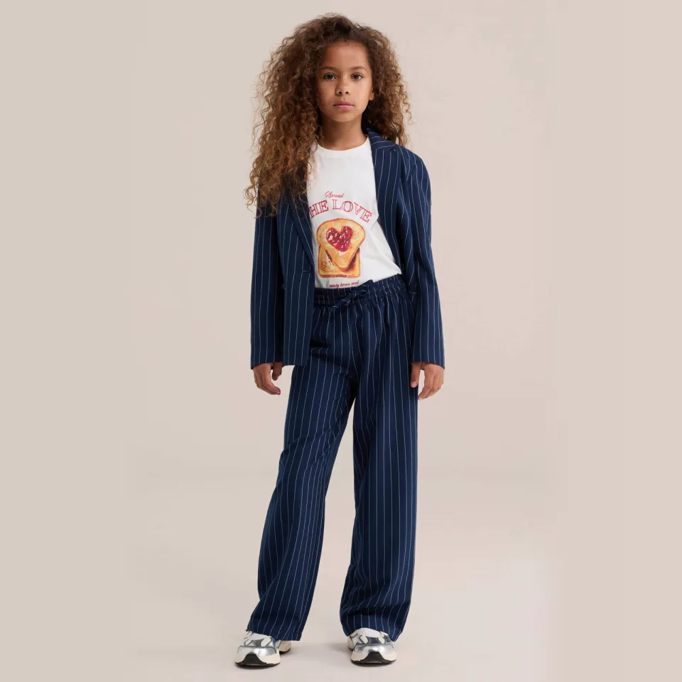 WE Fashion straight leg gestreepte pantalon donkerblauw