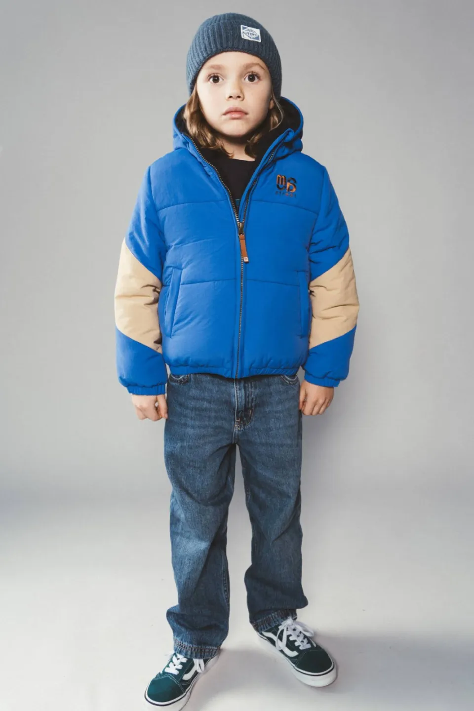 Moodstreet gewatteerde winterjas helderblauw beige Helderblauw/beige