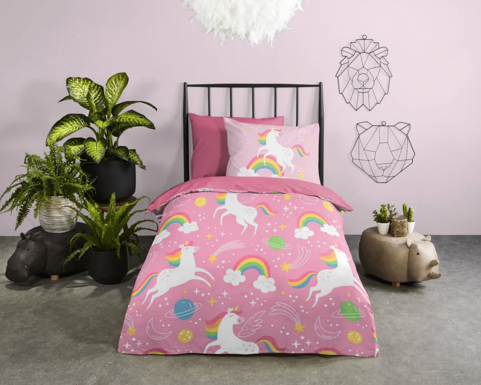 Good Morning kinderdekbed zonder overtrek unicorn roze (140x200), foto 2