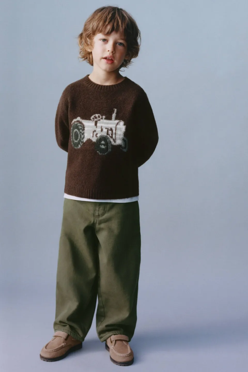 Mango Kids gebreide trui met print - donkerbruin