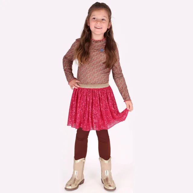 B.Nosy aansluitende gebloemde longsleeve met ruches bruin Bruin/roze
