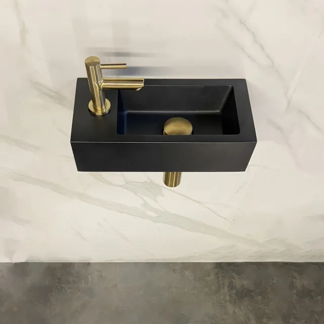 Wiesbaden Fonteinset Wiesbaden Mini Rhea 36x18x9 cm Links Quartz Geborsteld Messing Goud Quartz zwart