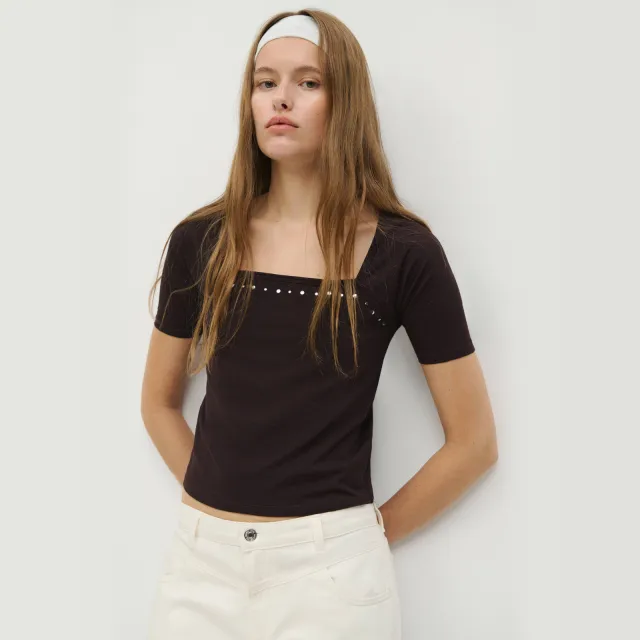Mango TEEN T-shirt met studs bruin, foto 3
