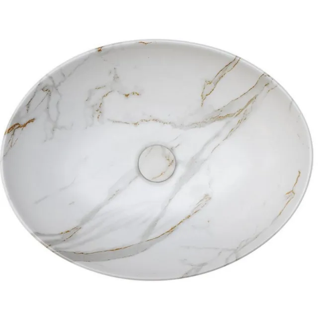 Riho Waskom Riho Marmic Ovaal 52x39,5x13 cm Marmer Keramiek Wit Mat Mat Wit