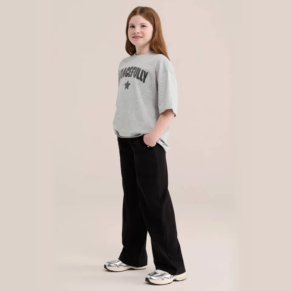 WE Fashion loose fit pantalon met plooien zwart