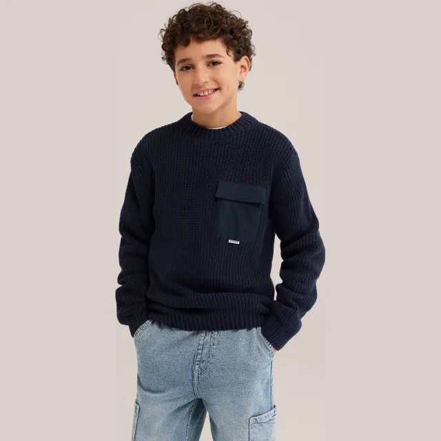 WE Fashion katoenen gebreide trui - donkerblauw
