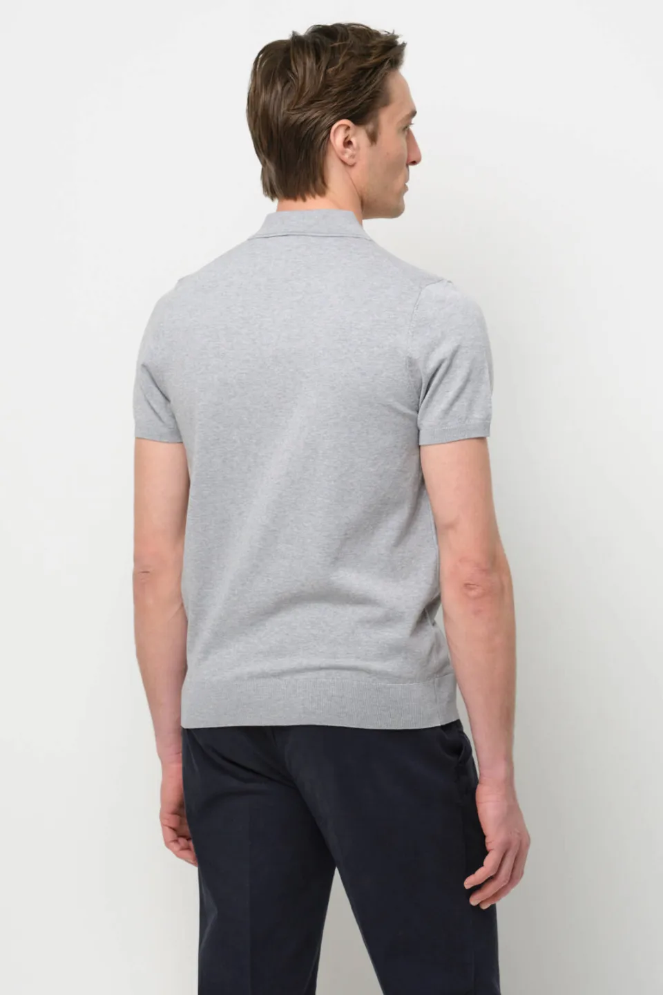 Profuomo zijden regular polo grijs fijn gebreid, foto 3