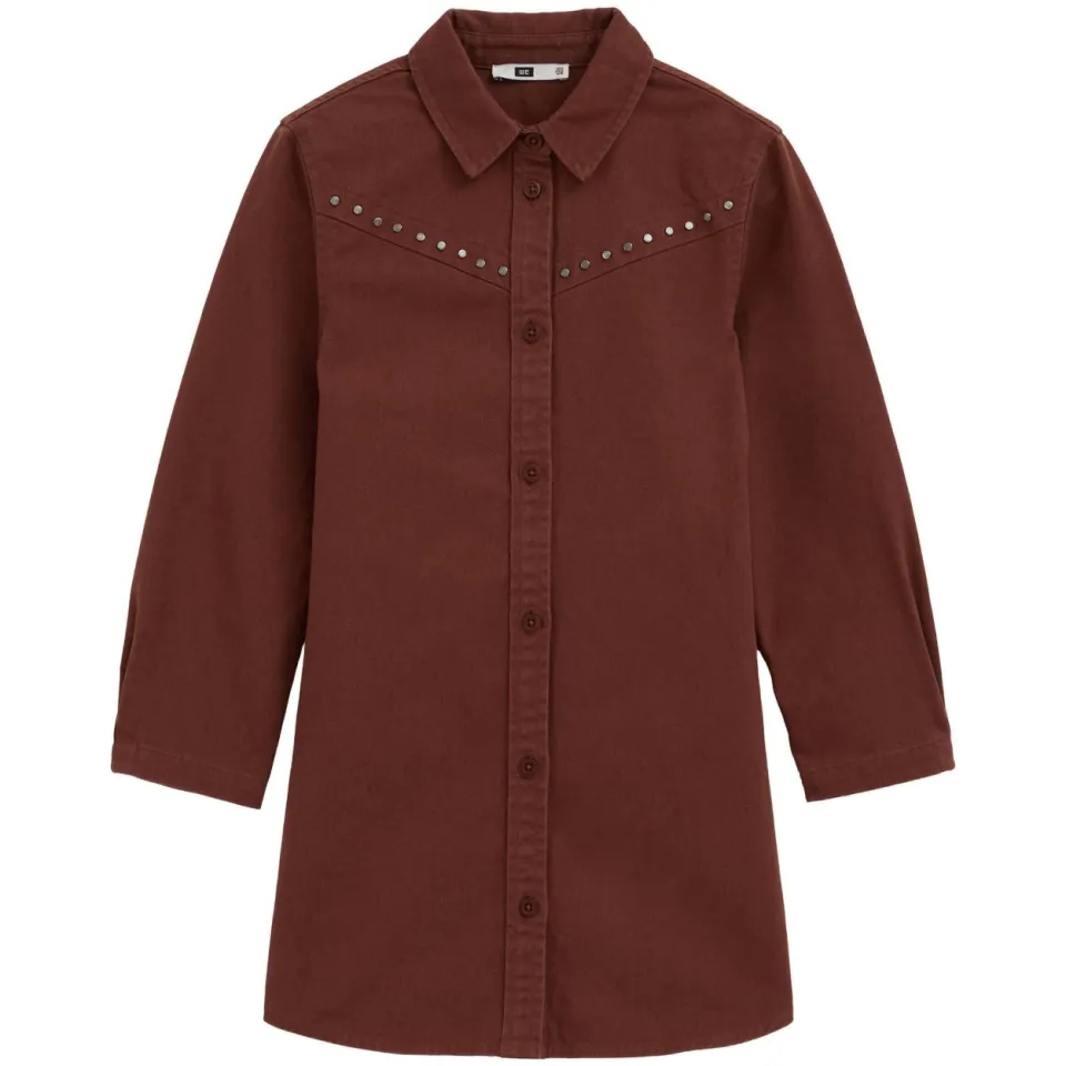 WE Fashion denim blousejurk met studs roodbruin, foto 2