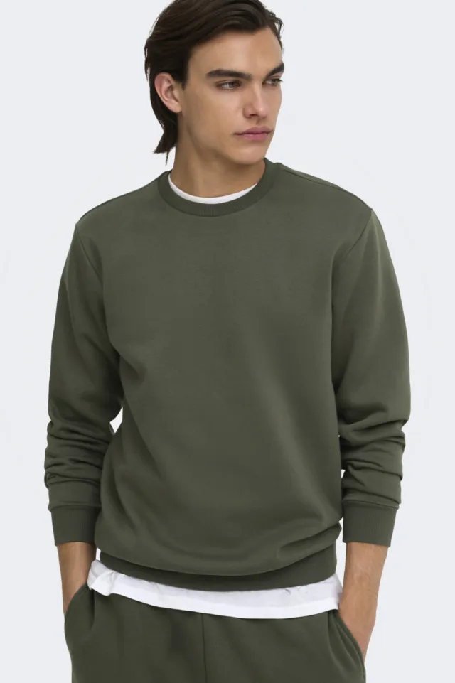Only & Sons regular fit sweater - donkergroen Leem