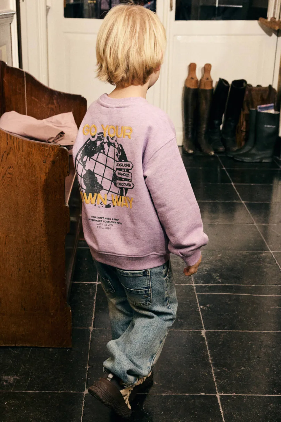 Daily7 oversized sweater met backprint - paars, foto 5