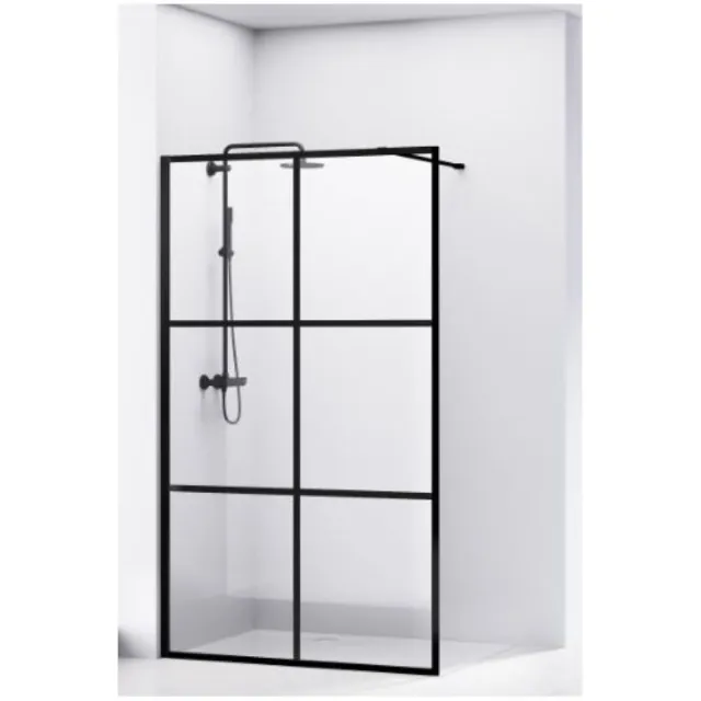 Van Rijn Douchewand Van Rijn ST04 Helder Glas 8 mm 6 delen Aluminium Profiel Zwart 110x200 cm