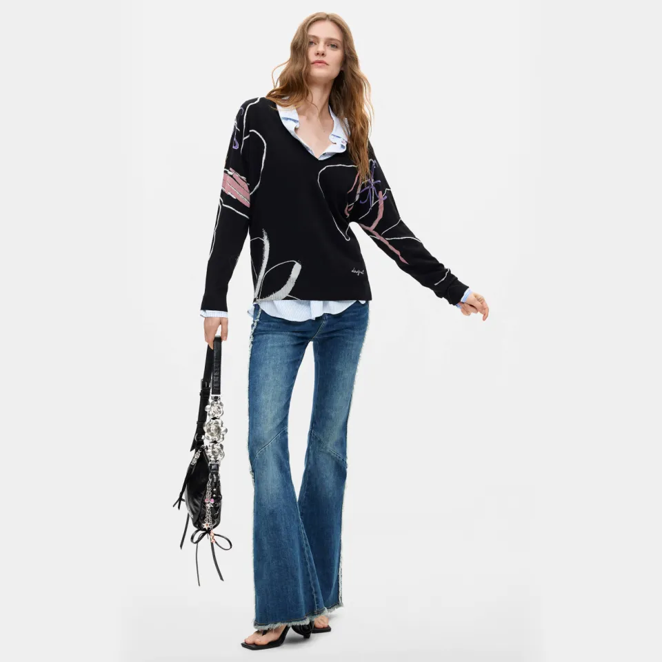 Desigual viscose trui met print - zwart, foto 4