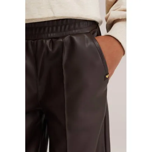 WE Fashion imitatieleren straight leg coated broek - donkerbruin, foto 4