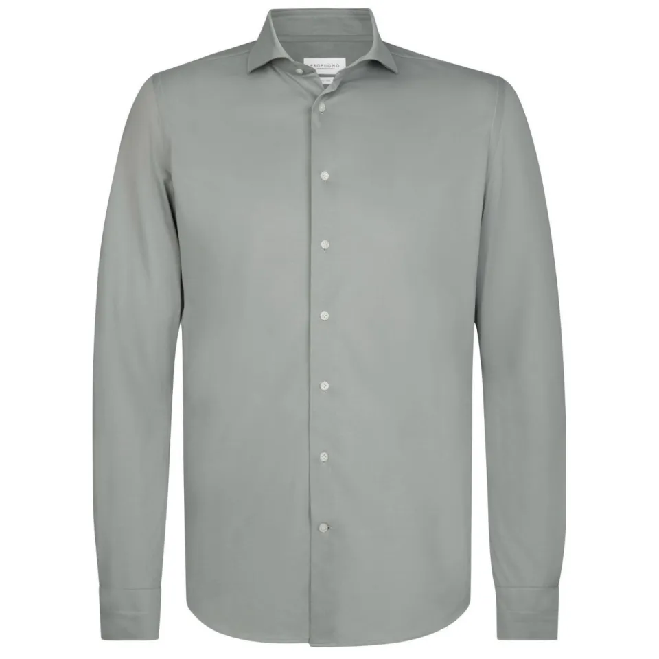 Profuomo gebreid slim fit strijkvrij overhemd groen, foto 2