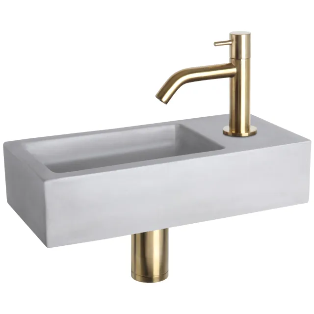 Differnz Fonteinset Differnz Ravo Beton 38.5x18.5x9 cm Licht Grijs Met Gebogen Kraan Mat Goud