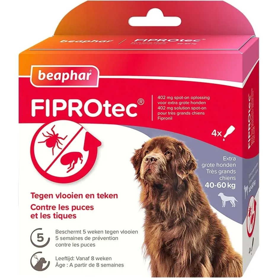 Beaphar Fiprotec Spot-On voor honden van 40 tot 60 kg 4 pipetten